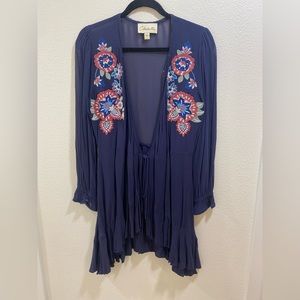Cleobella- Navy embroidered mini wrap dress